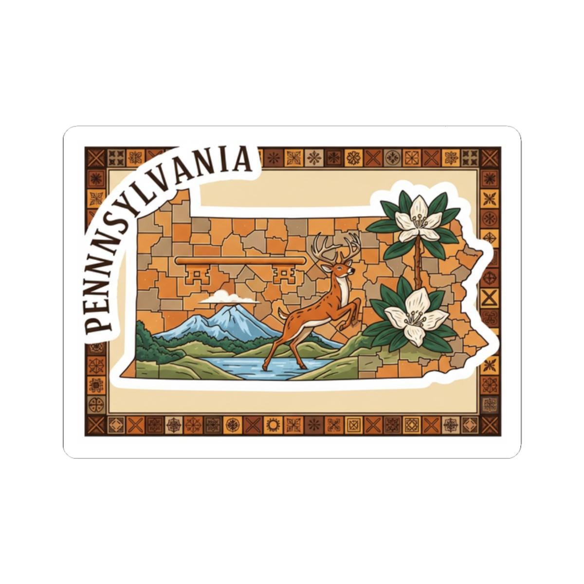 ColorFlow | Pennsylvania Vinyl Sticker Pack | State Art Deer Mountain Laurel | Waterproof Glossy Matte Holographic