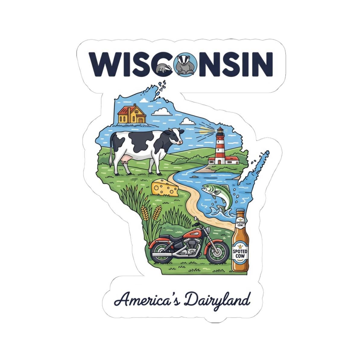 ColorFlow | Wisconsin Vinyl Sticker Pack | Dairyland Cow Cheese Beer Art | Waterproof Glossy Matte Holographic