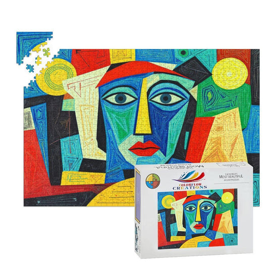 ColorFlow | Sunlit Muse Wooden Puzzle | Picasso Inspired Bright Face Art Jigsaw | Abstract Wood Puzzle for Gifting