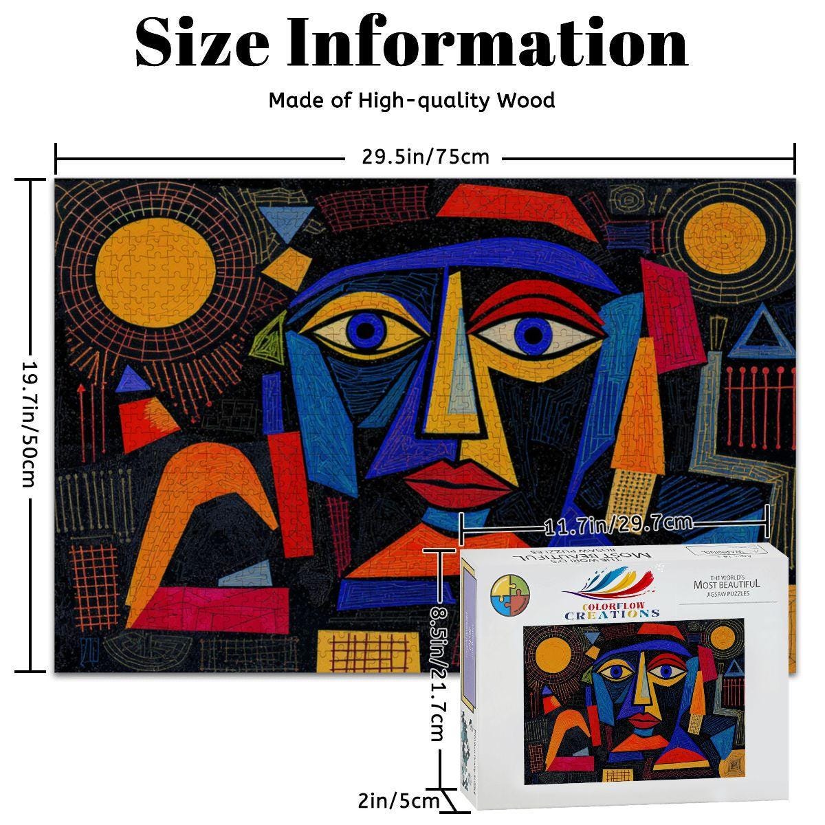 ColorFlow | Geometric Radiance Wooden Puzzle | Picasso Inspired Bold Abstract Jigsaw | Artistic Wood Puzzle Decor