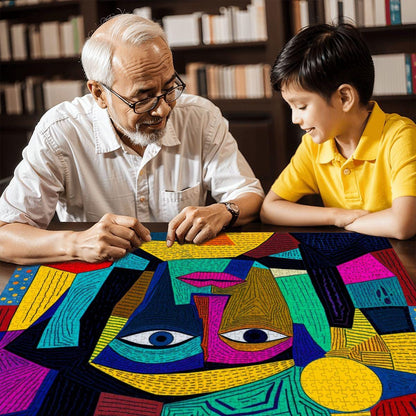 ColorFlow | Vivid Aurora Wooden Puzzle | Picasso Inspired Modern Face Jigsaw | Bright Abstract Wood Art Puzzle