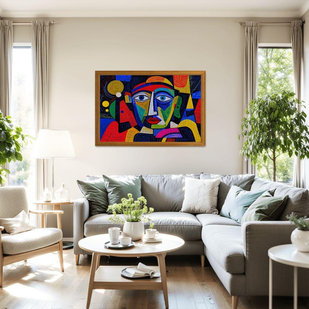 ColorFlow | Midnight Spectrum Wooden Puzzle | Picasso Inspired Colorful Face Jigsaw | Modern Art Wood Puzzle Gift