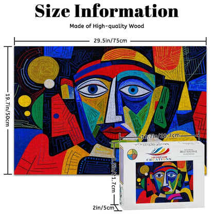 ColorFlow | Midnight Spectrum Wooden Puzzle | Picasso Inspired Colorful Face Jigsaw | Modern Art Wood Puzzle Gift