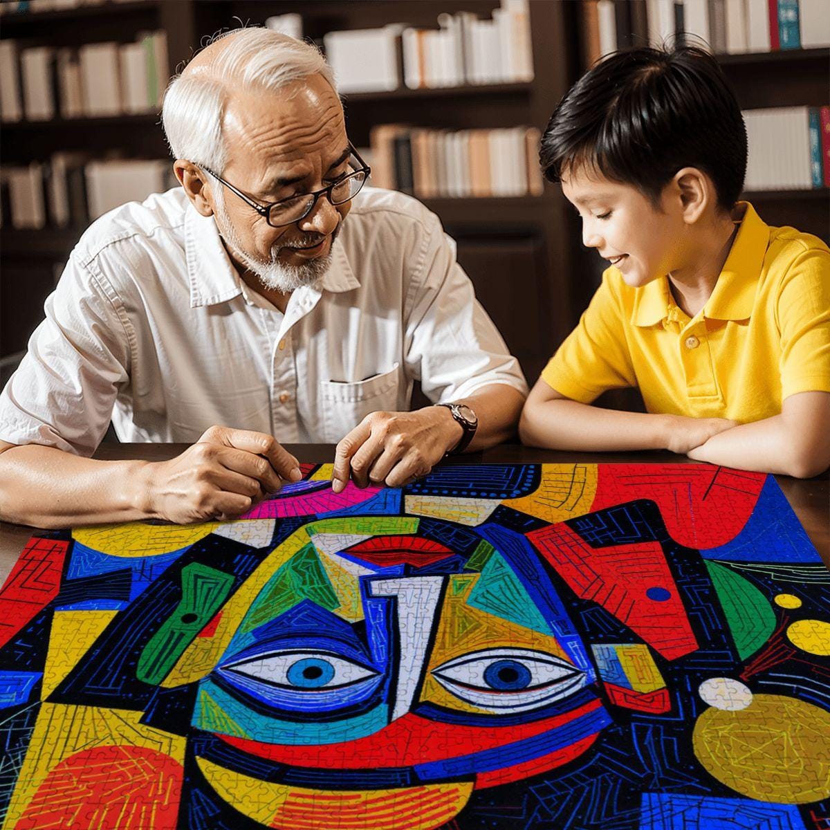 ColorFlow | Midnight Spectrum Wooden Puzzle | Picasso Inspired Colorful Face Jigsaw | Modern Art Wood Puzzle Gift