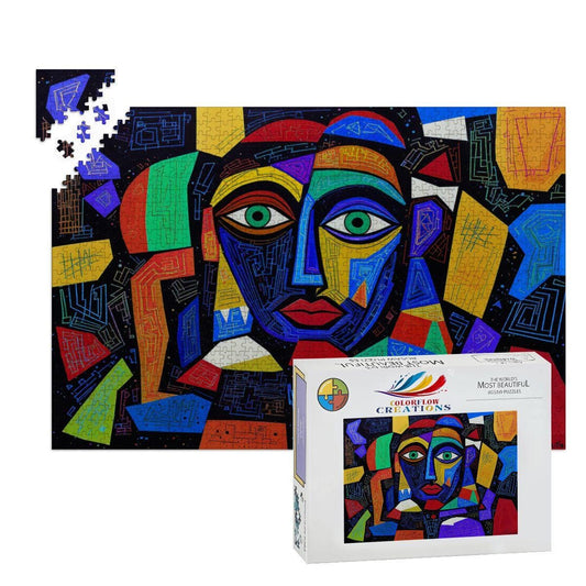 ColorFlow | Starlit Mosaic Wooden Puzzle | Picasso Inspired Modern Abstract Jigsaw | Artistic Wood Face Puzzle