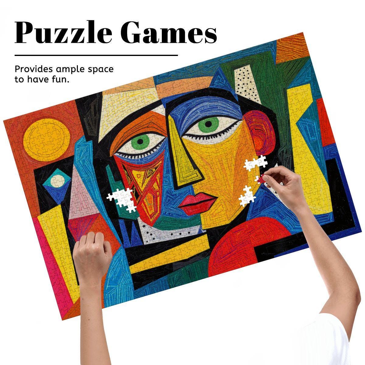 ColorFlow | Spectrum Muse Wooden Puzzle | Picasso Inspired Colorful Face Jigsaw | Modern Abstract Wood Puzzle