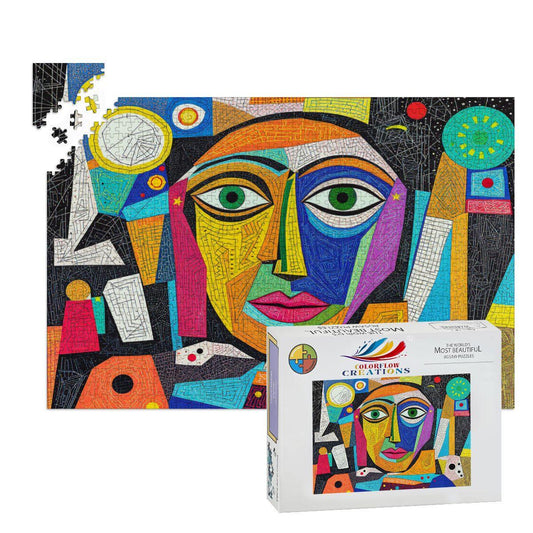 ColorFlow | Cosmic Reflection Wooden Puzzle | Picasso Inspired Abstract Face Jigsaw | Modern Art Wood Puzzle Gift