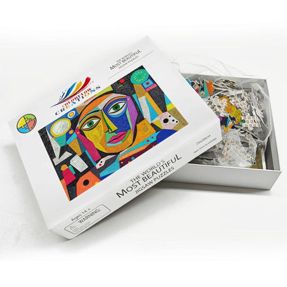ColorFlow | Cosmic Reflection Wooden Puzzle | Picasso Inspired Abstract Face Jigsaw | Modern Art Wood Puzzle Gift