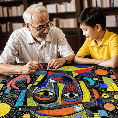 ColorFlow | Galactic Gaze Wooden Puzzle | Picasso Inspired Abstract Face Jigsaw | Modern Art Wood Puzzle Gift
