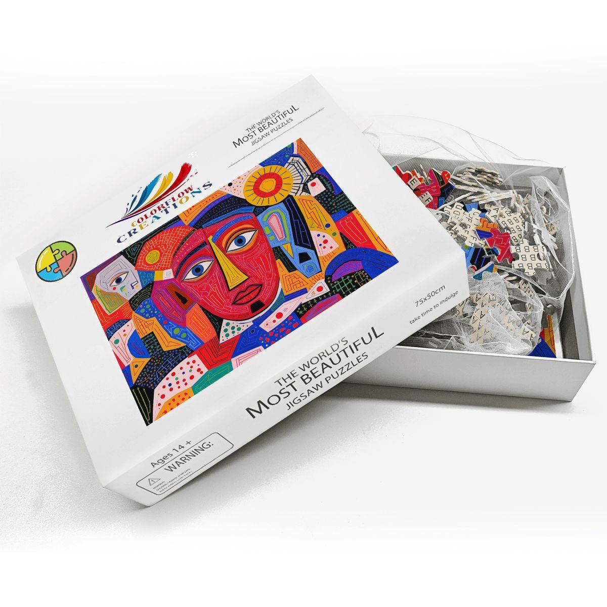 ColorFlow | Crimson Radiance Wooden Puzzle | Picasso Inspired Red Abstract Jigsaw | Modern Art Wood Puzzle Gift