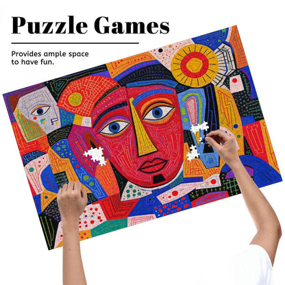 ColorFlow | Crimson Radiance Wooden Puzzle | Picasso Inspired Red Abstract Jigsaw | Modern Art Wood Puzzle Gift