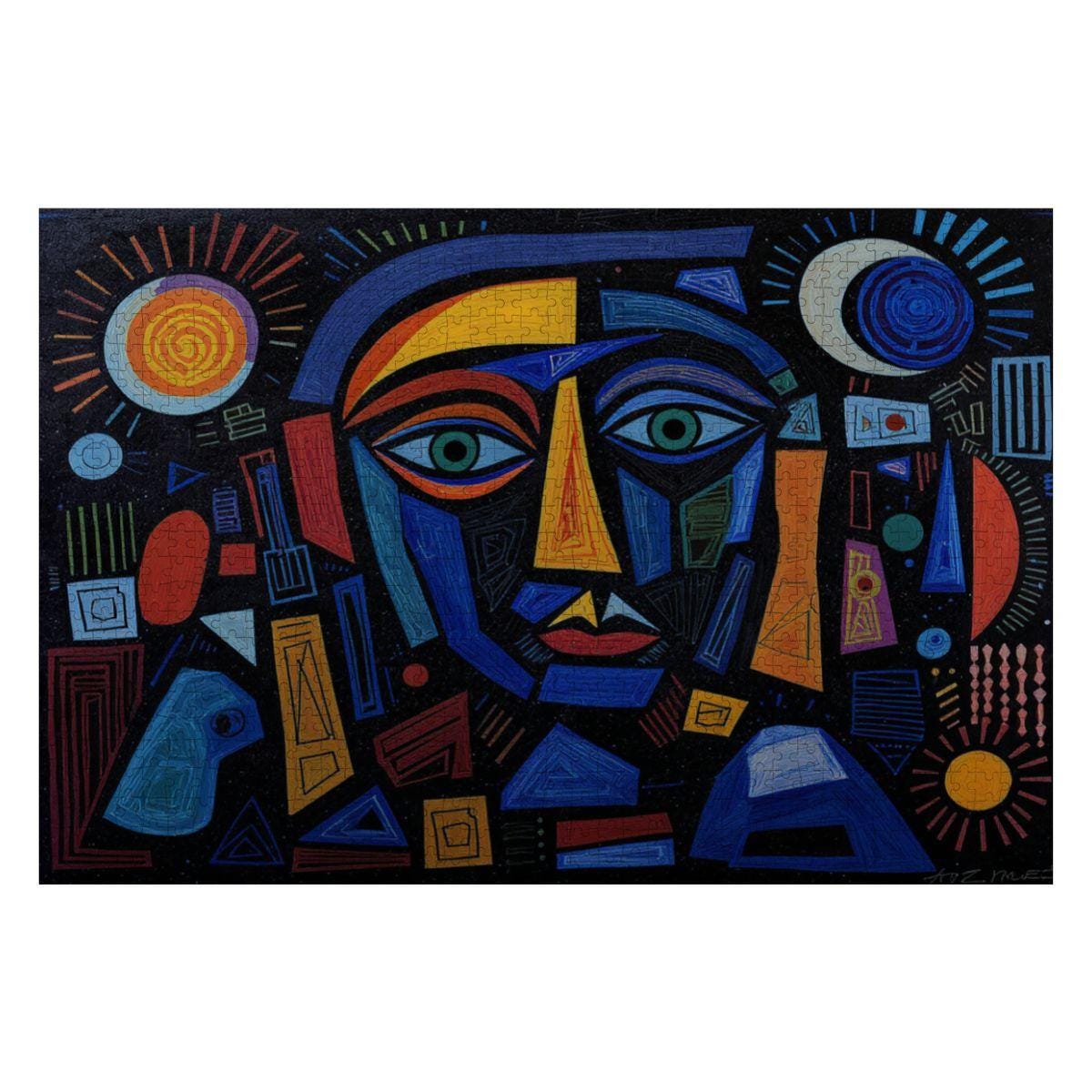 ColorFlow | Nocturne Geometry Wooden Puzzle | Picasso Inspired Night Abstract Jigsaw | Modern Art Wood Puzzle Gift