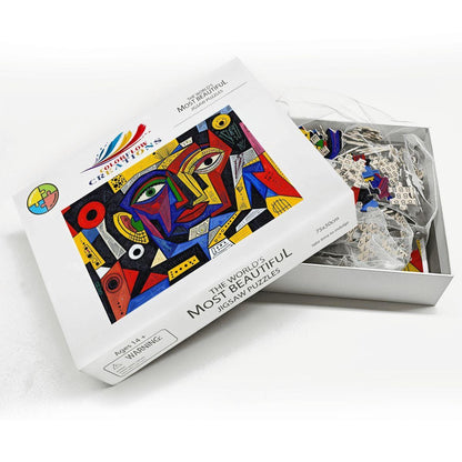 ColorFlow | Abstract Melody Wooden Puzzle | Picasso Inspired Vibrant Face Jigsaw | Modern Art Wood Puzzle Gift