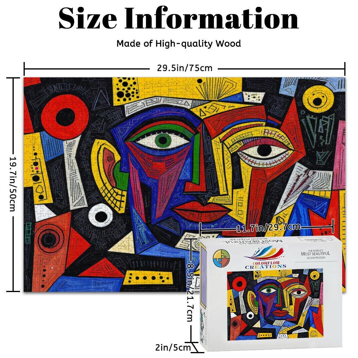 ColorFlow | Abstract Melody Wooden Puzzle | Picasso Inspired Vibrant Face Jigsaw | Modern Art Wood Puzzle Gift