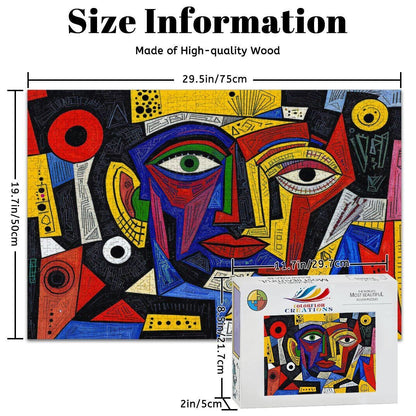 ColorFlow | Abstract Melody Wooden Puzzle | Picasso Inspired Vibrant Face Jigsaw | Modern Art Wood Puzzle Gift