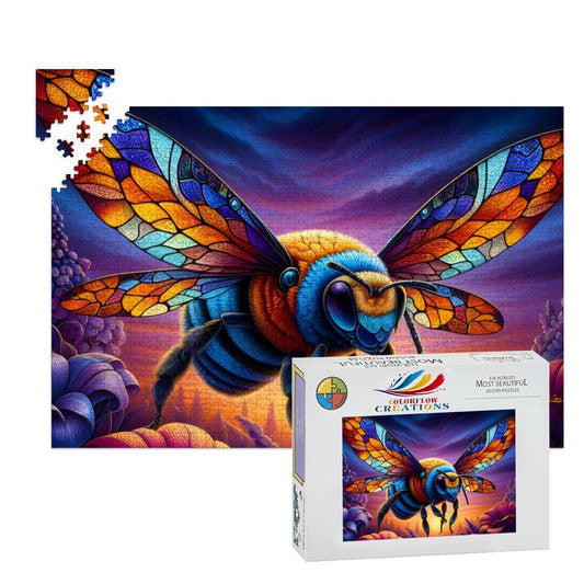 ColorFlow | Wooden Jigsaw Puzzle | Stained Glass Bee Art Wood Puzzle for Adults and Kids | Relaxing  Puzzle Decor