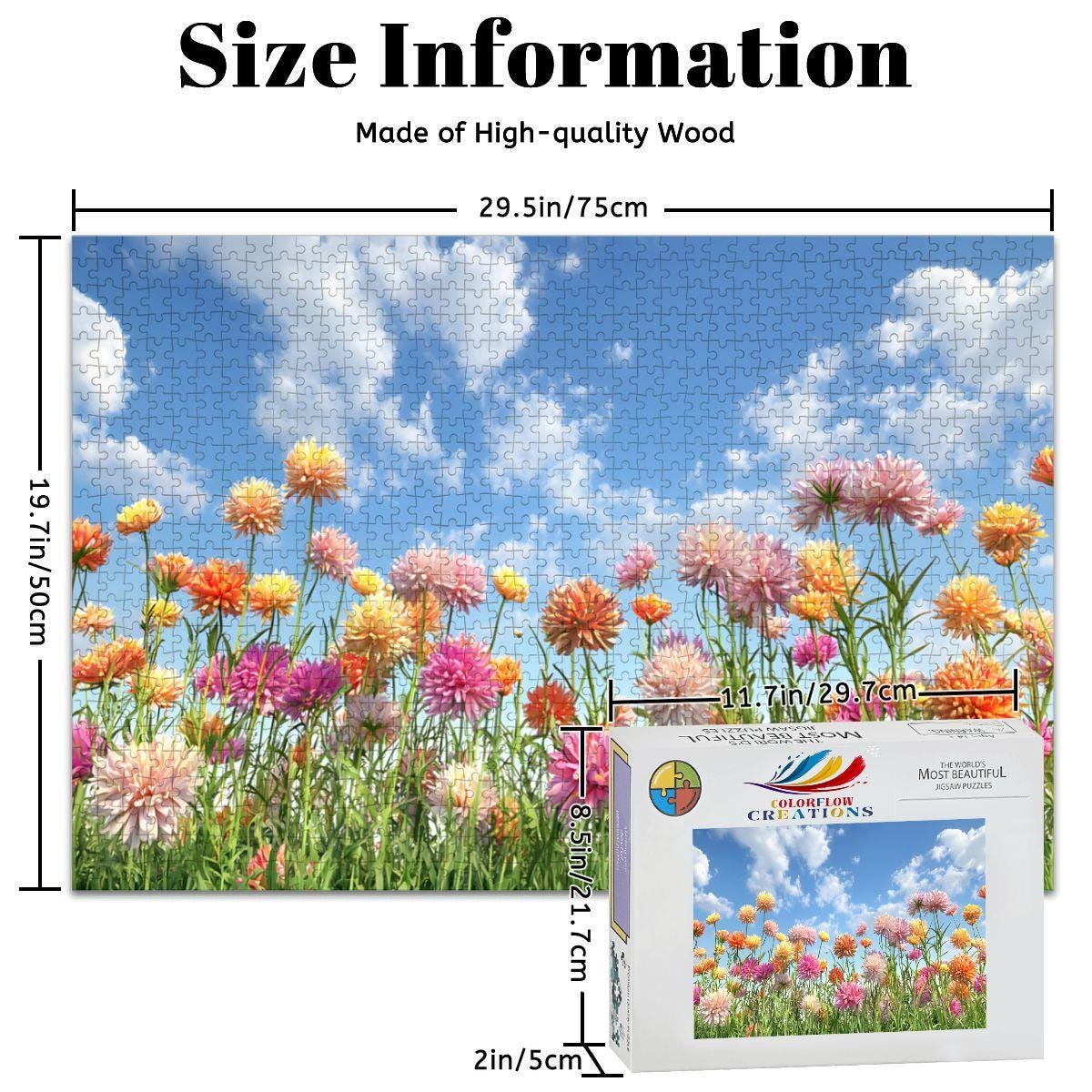 ColorFlow | Wooden Jigsaw Puzzle | Wildflower Meadow Art Wood Puzzle for Adults and Kids | Relaxing  Puzzle Gift