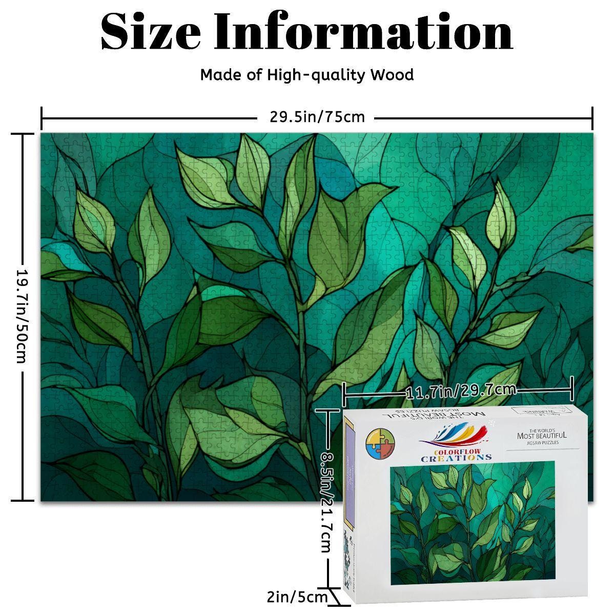 ColorFlow | Wooden Jigsaw Puzzle | Stained Glass Leaves Art Wood Puzzle for Adults and Kids | Relaxing  Puzzle Gift