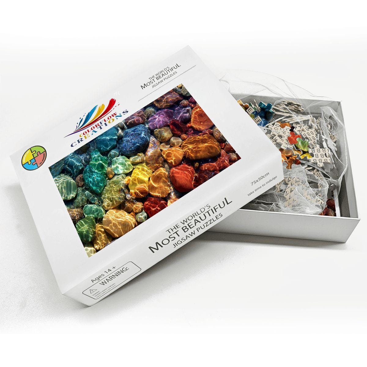 ColorFlow | Wooden Jigsaw Puzzle | Rainbow River Stones Art Wood Puzzle for Adults and Kids | Relaxing  Puzzle