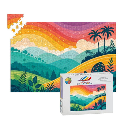 ColorFlow | Wooden Jigsaw Puzzle | Rainbow Sunset Tropics Art Wood Puzzle for Adults and Kids | Relaxing  Gift