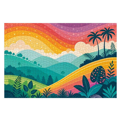 ColorFlow | Wooden Jigsaw Puzzle | Rainbow Sunset Tropics Art Wood Puzzle for Adults and Kids | Relaxing  Gift