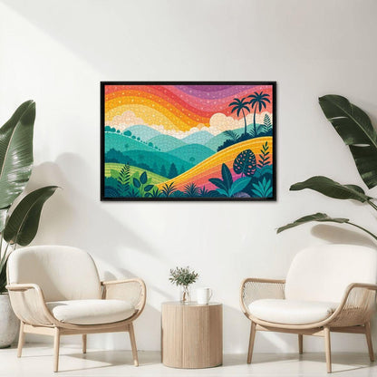 ColorFlow | Wooden Jigsaw Puzzle | Rainbow Sunset Tropics Art Wood Puzzle for Adults and Kids | Relaxing  Gift