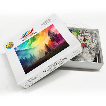 ColorFlow | Wooden Jigsaw Puzzle | Rainbow Mist Forest Art Wood Puzzle for Adults and Kids | Relaxing  Gift