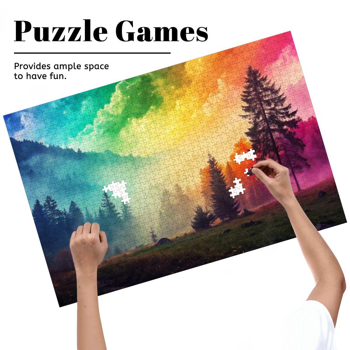 ColorFlow | Wooden Jigsaw Puzzle | Rainbow Mist Forest Art Wood Puzzle for Adults and Kids | Relaxing  Gift