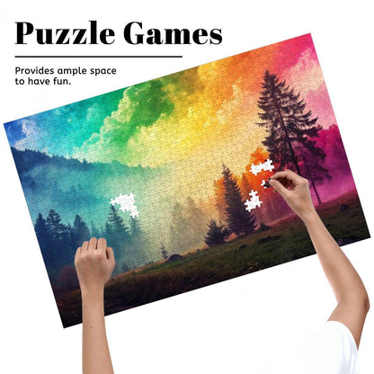ColorFlow | Wooden Jigsaw Puzzle | Rainbow Mist Forest Art Wood Puzzle for Adults and Kids | Relaxing  Gift