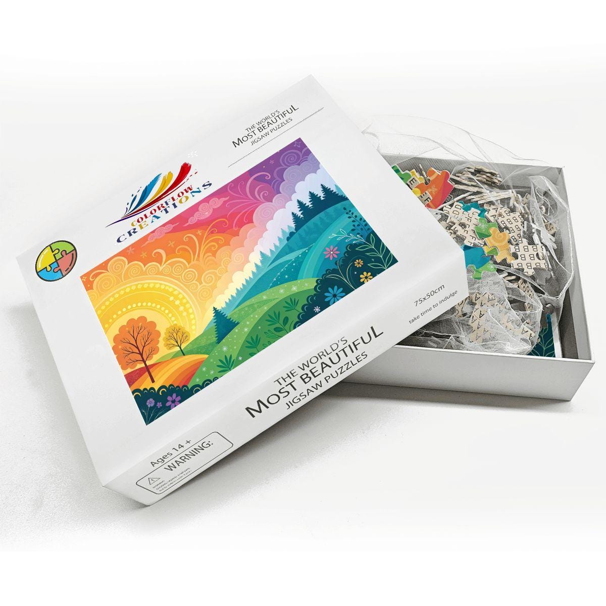 ColorFlow | Wooden Jigsaw Puzzle | Sunrise Whimsy Landscape Art Wood Puzzle for Adults and Kids | Relaxing  Gift