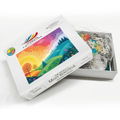 ColorFlow | Wooden Jigsaw Puzzle | Sunrise Whimsy Landscape Art Wood Puzzle for Adults and Kids | Relaxing  Gift