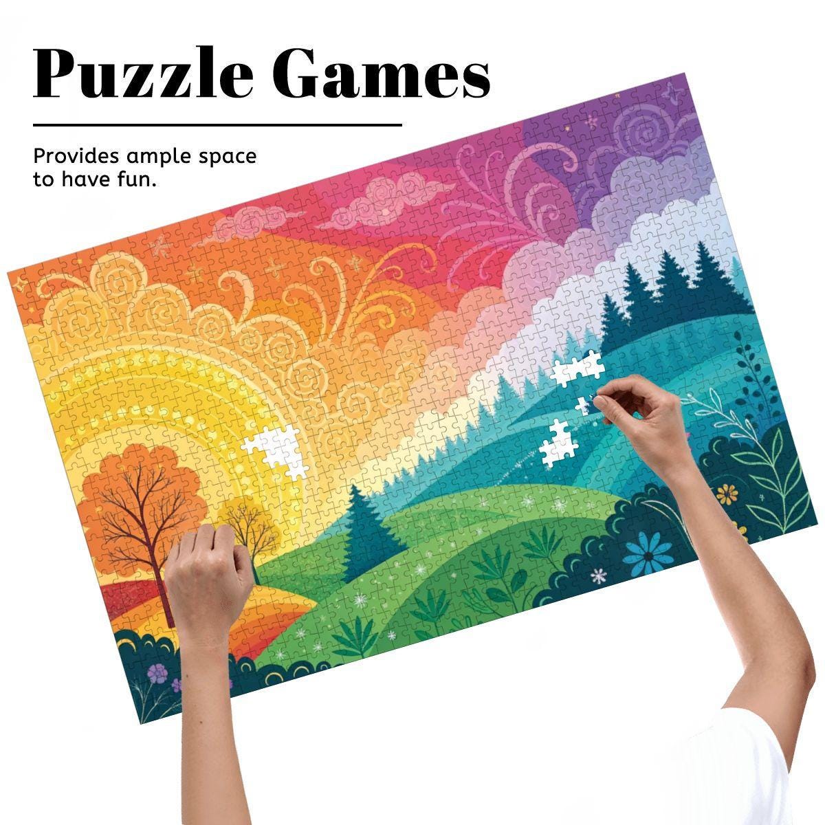 ColorFlow | Wooden Jigsaw Puzzle | Sunrise Whimsy Landscape Art Wood Puzzle for Adults and Kids | Relaxing  Gift