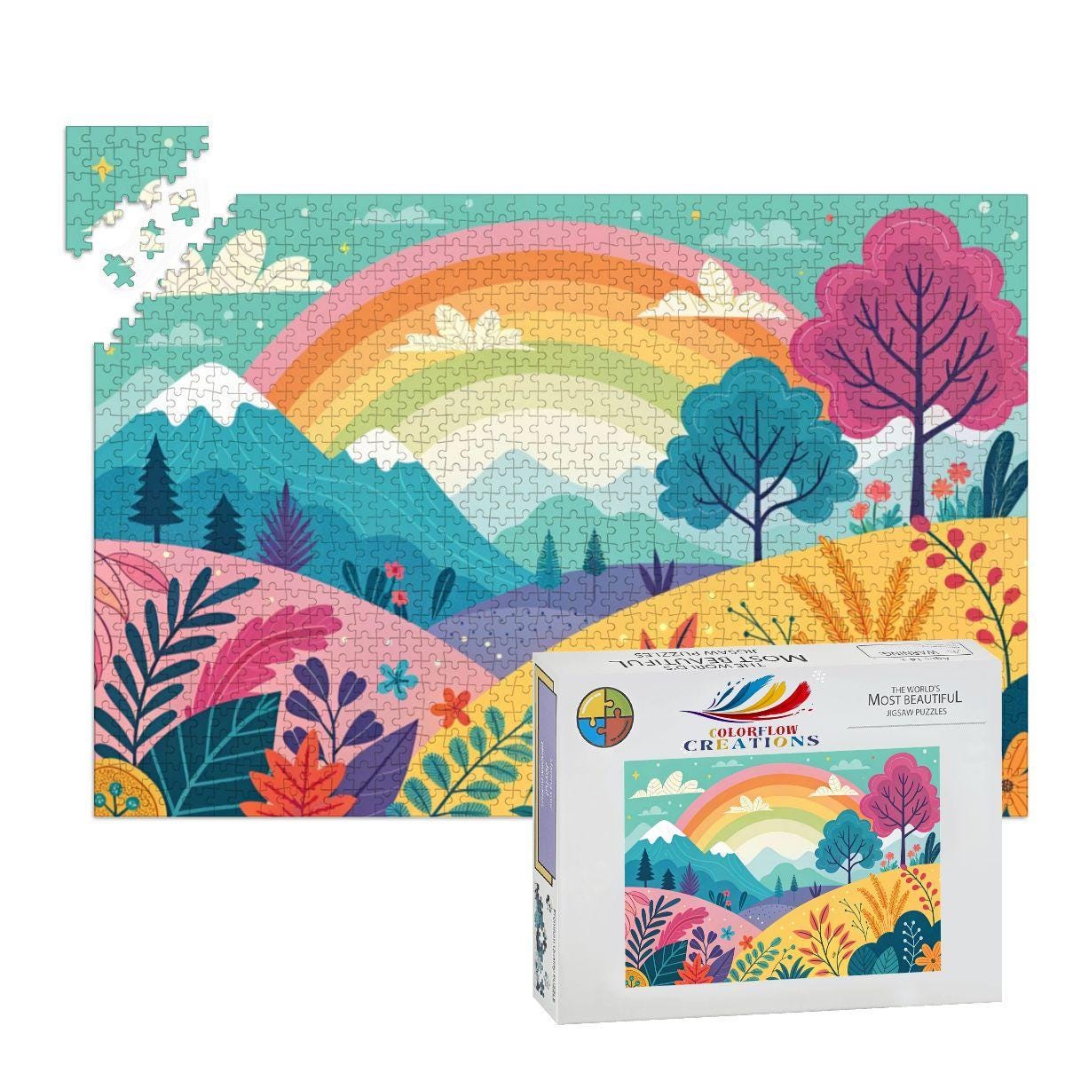 ColorFlow | Wooden Jigsaw Puzzle | Rainbow Mountain Landscape Art Wood Puzzle for Adults and Kids | Relaxing  Gift
