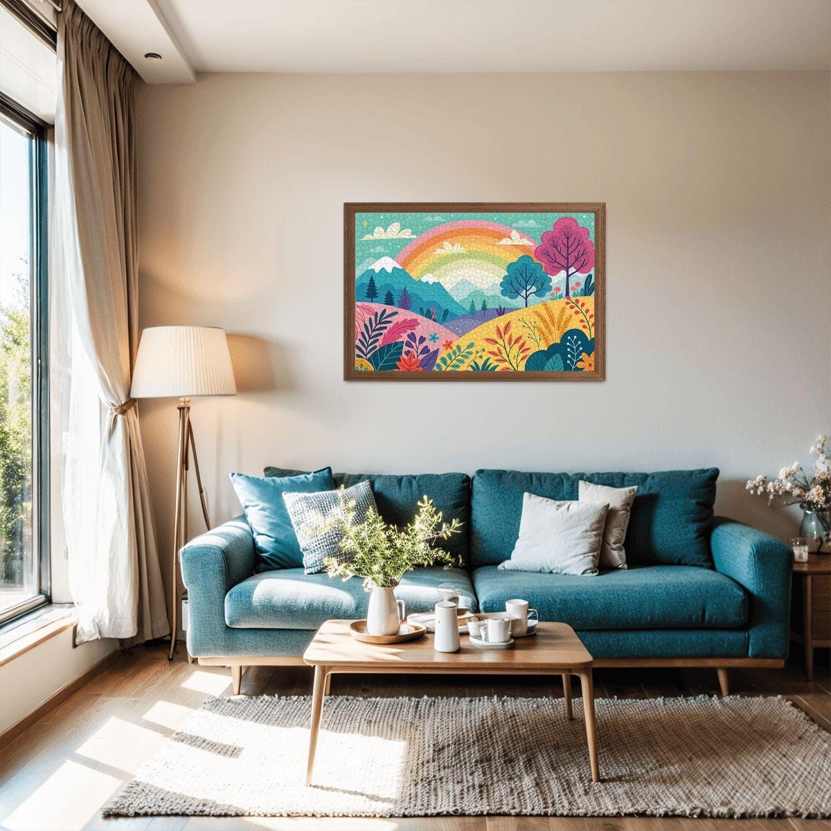 ColorFlow | Wooden Jigsaw Puzzle | Rainbow Mountain Landscape Art Wood Puzzle for Adults and Kids | Relaxing  Gift