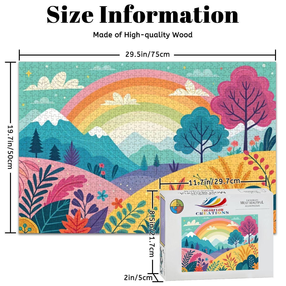 ColorFlow | Wooden Jigsaw Puzzle | Rainbow Mountain Landscape Art Wood Puzzle for Adults and Kids | Relaxing  Gift