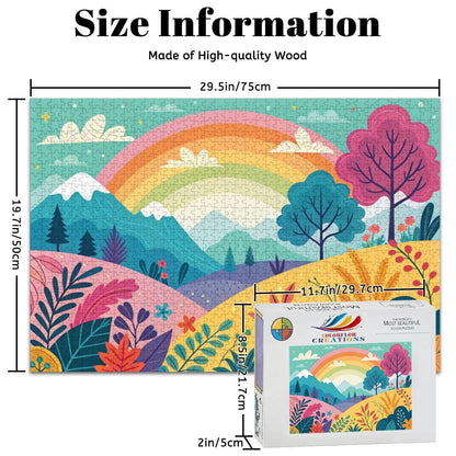 ColorFlow | Wooden Jigsaw Puzzle | Rainbow Mountain Landscape Art Wood Puzzle for Adults and Kids | Relaxing  Gift