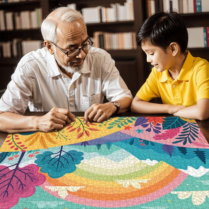 ColorFlow | Wooden Jigsaw Puzzle | Rainbow Mountain Landscape Art Wood Puzzle for Adults and Kids | Relaxing  Gift