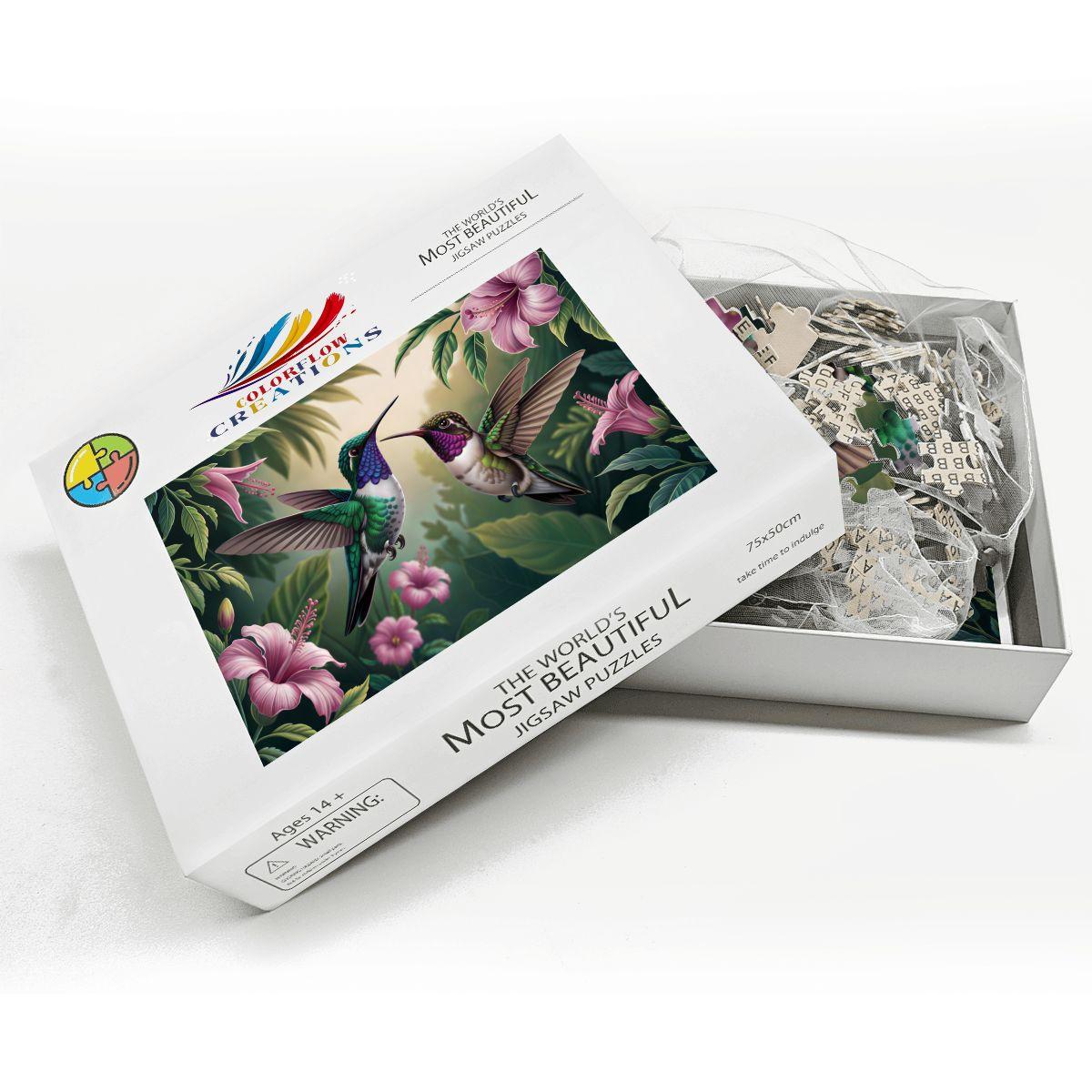 ColorFlow | Wooden Jigsaw Puzzle | Hummingbird Floral Art Wood Puzzle for Adults and Kids | Relaxing  Gift