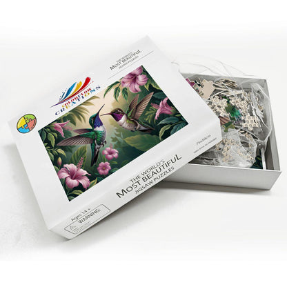 ColorFlow | Wooden Jigsaw Puzzle | Hummingbird Floral Art Wood Puzzle for Adults and Kids | Relaxing  Gift