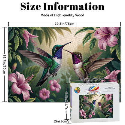 ColorFlow | Wooden Jigsaw Puzzle | Hummingbird Floral Art Wood Puzzle for Adults and Kids | Relaxing  Gift