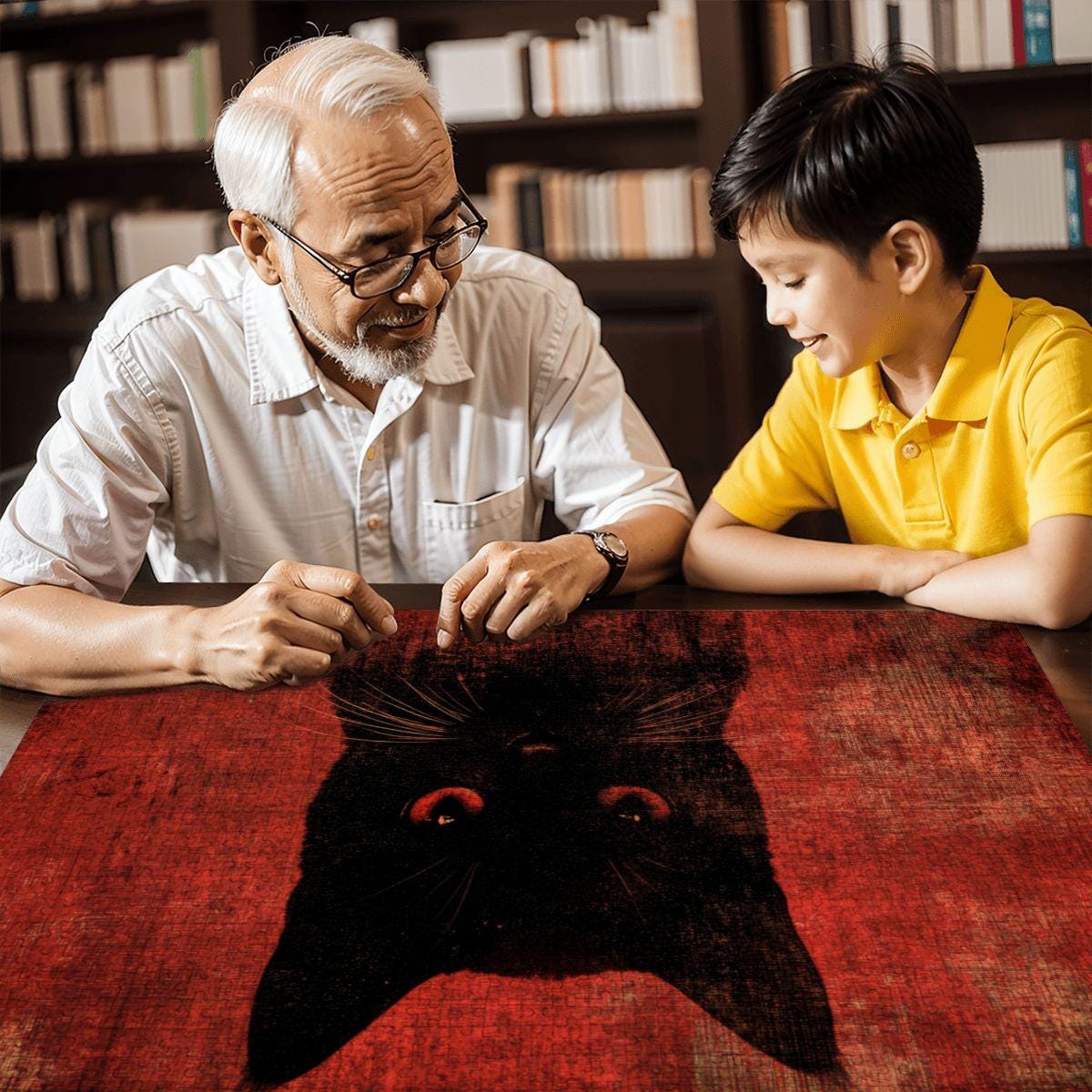ColorFlow | Wooden Jigsaw Puzzle | Black Cat Red Art Wood Puzzle for Adults and Kids | Relaxing  Puzzle Gift