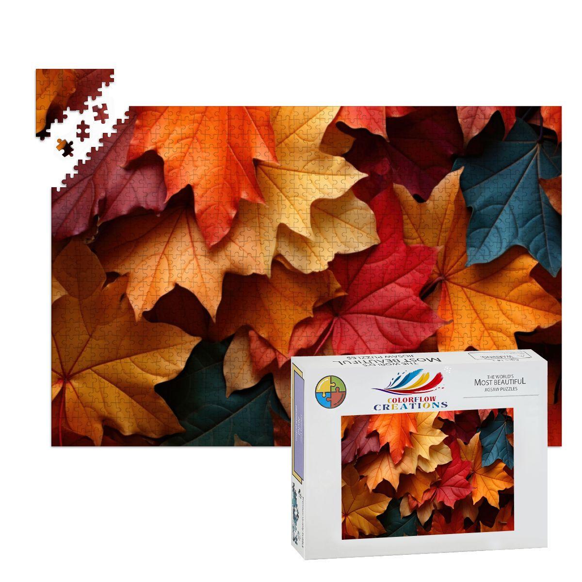 ColorFlow | Wooden Jigsaw Puzzle | Autumn Maple Leaves Art Wood Puzzle for Adults and Kids | Relaxing  Gift