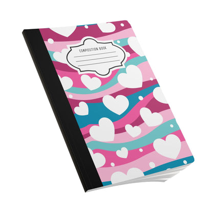 ColorFlow | White Heart Wave Composition Notebook for Writing Journaling School and Gift Ideas