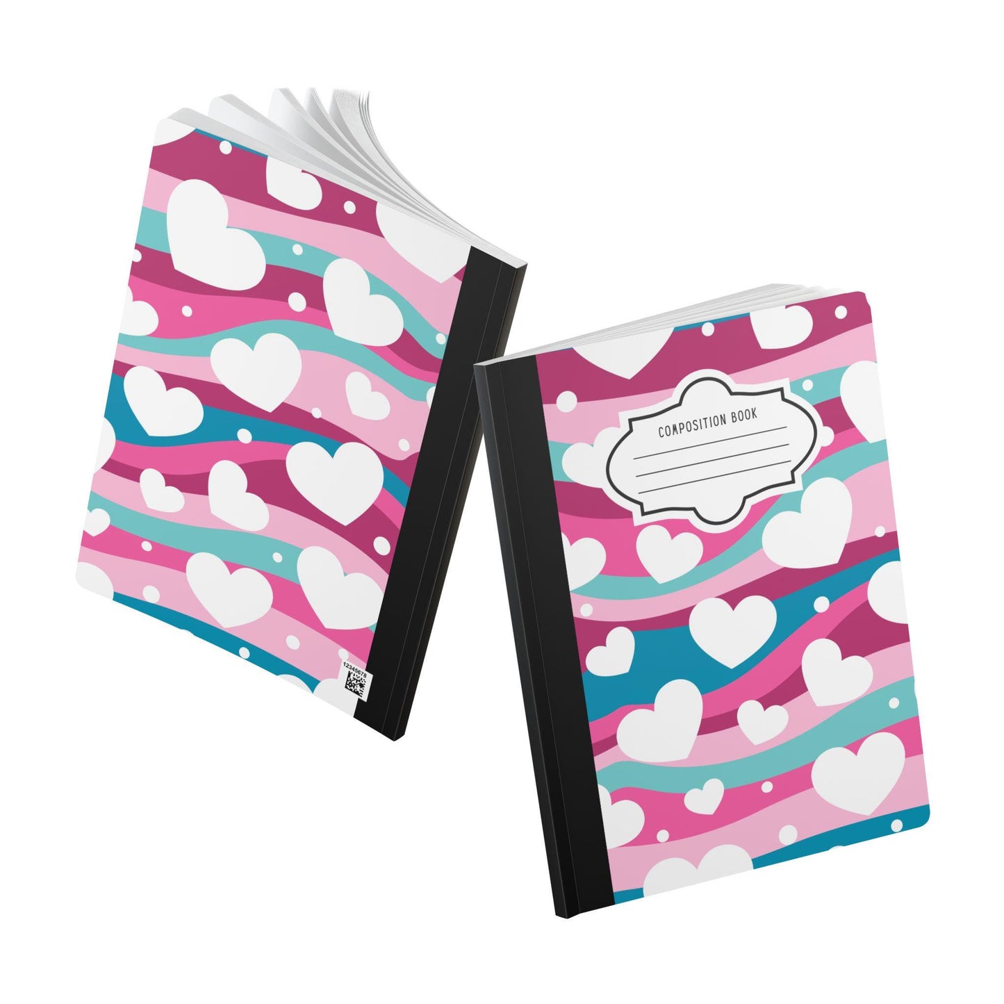 ColorFlow | White Heart Wave Composition Notebook for Writing Journaling School and Gift Ideas