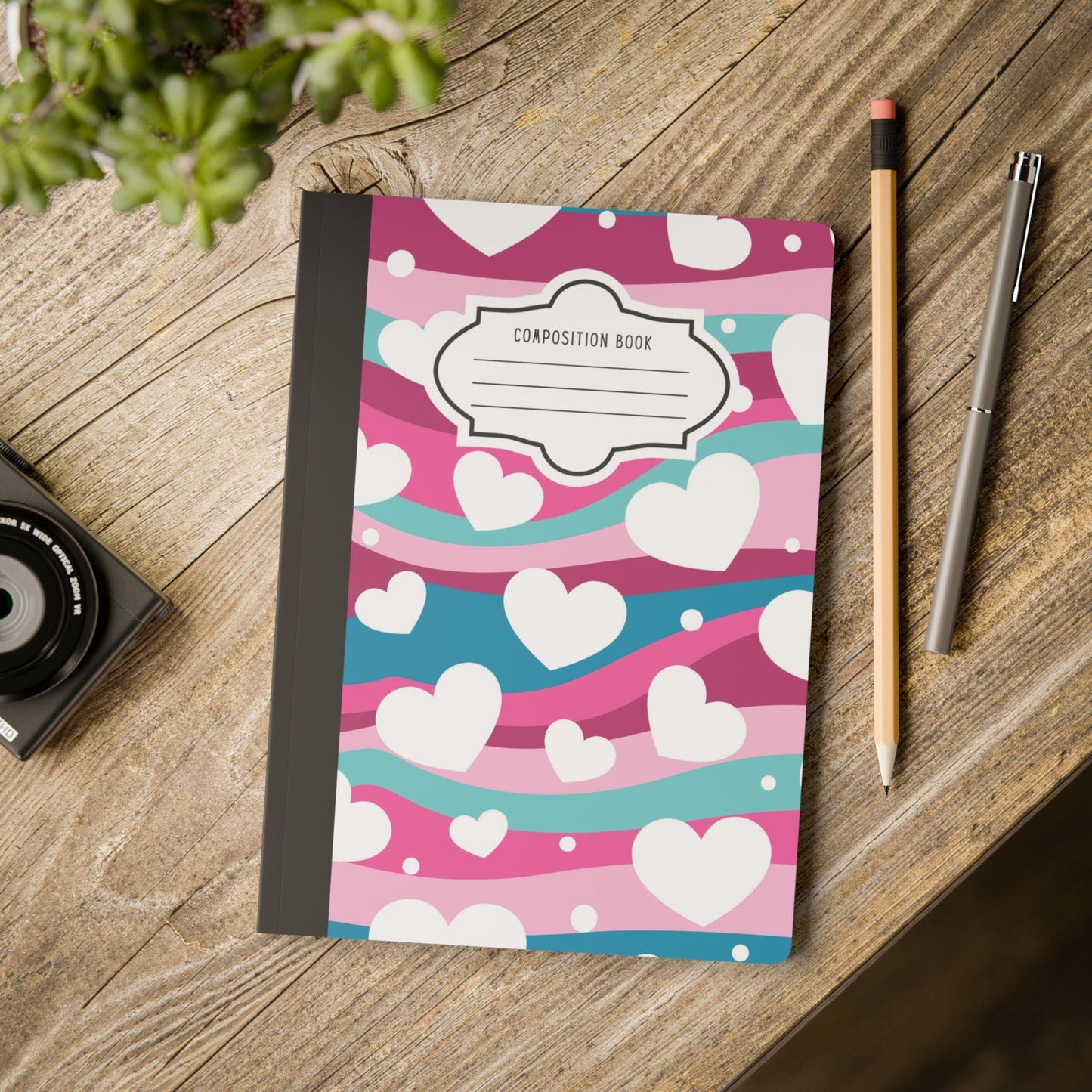 ColorFlow | White Heart Wave Composition Notebook for Writing Journaling School and Gift Ideas
