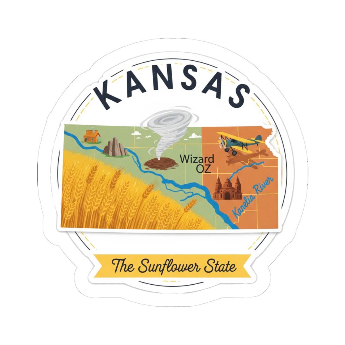 ColorFlow | Kansas Vinyl Sticker | Sunflower State Decal | Waterproof Durable | Made in USA | Wizard Oz Art | Laptop Water Bottle