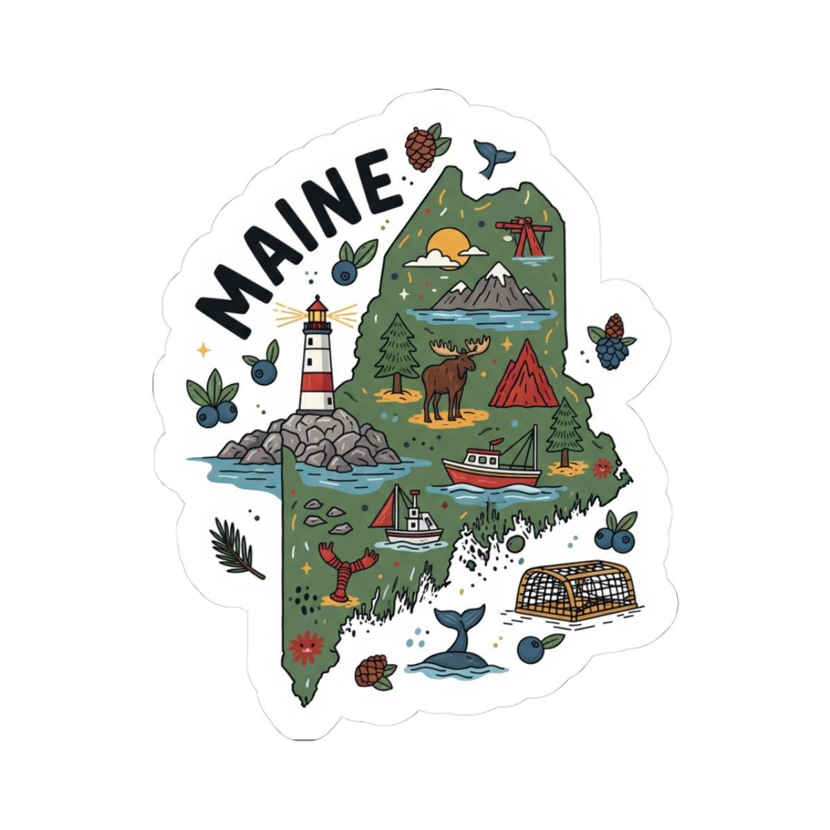 ColorFlow | Maine Vinyl Sticker | Waterproof Durable State Decal | Made in USA | Lobster Lighthouse | Laptop Water Bottle