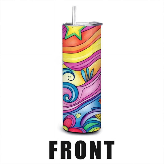 ColorFlow | Groovy Rainbow Garden 20oz Stainless Steel Tumbler with Straw | Vibrant Floral Insulated Cup for Hot or Cold Drinks