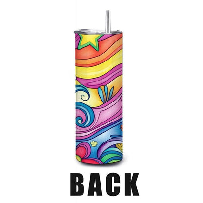 ColorFlow | Groovy Rainbow Garden 20oz Stainless Steel Tumbler with Straw | Vibrant Floral Insulated Cup for Hot or Cold Drinks