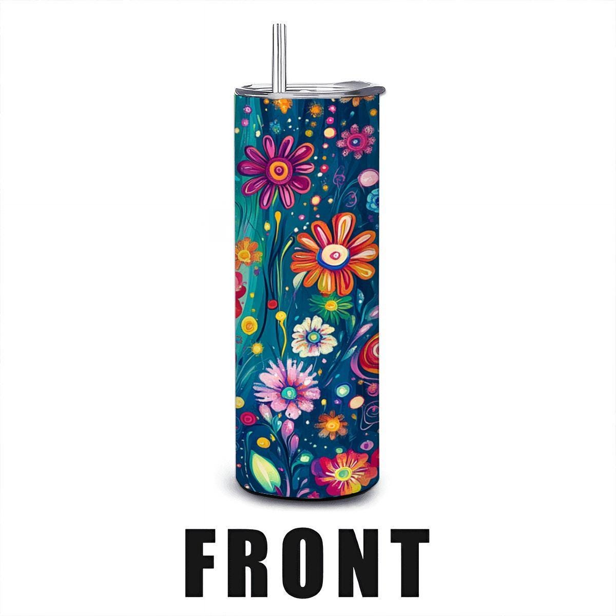ColorFlow | Electric Garden Bloom 20oz Stainless Steel Tumbler with Straw | Bold Rainbow Floral Insulated Mug